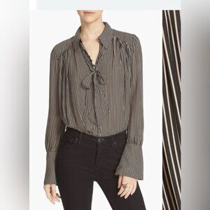 Free People 'Modern Muse' Long Sleeve Blouse - black and tan - size medium